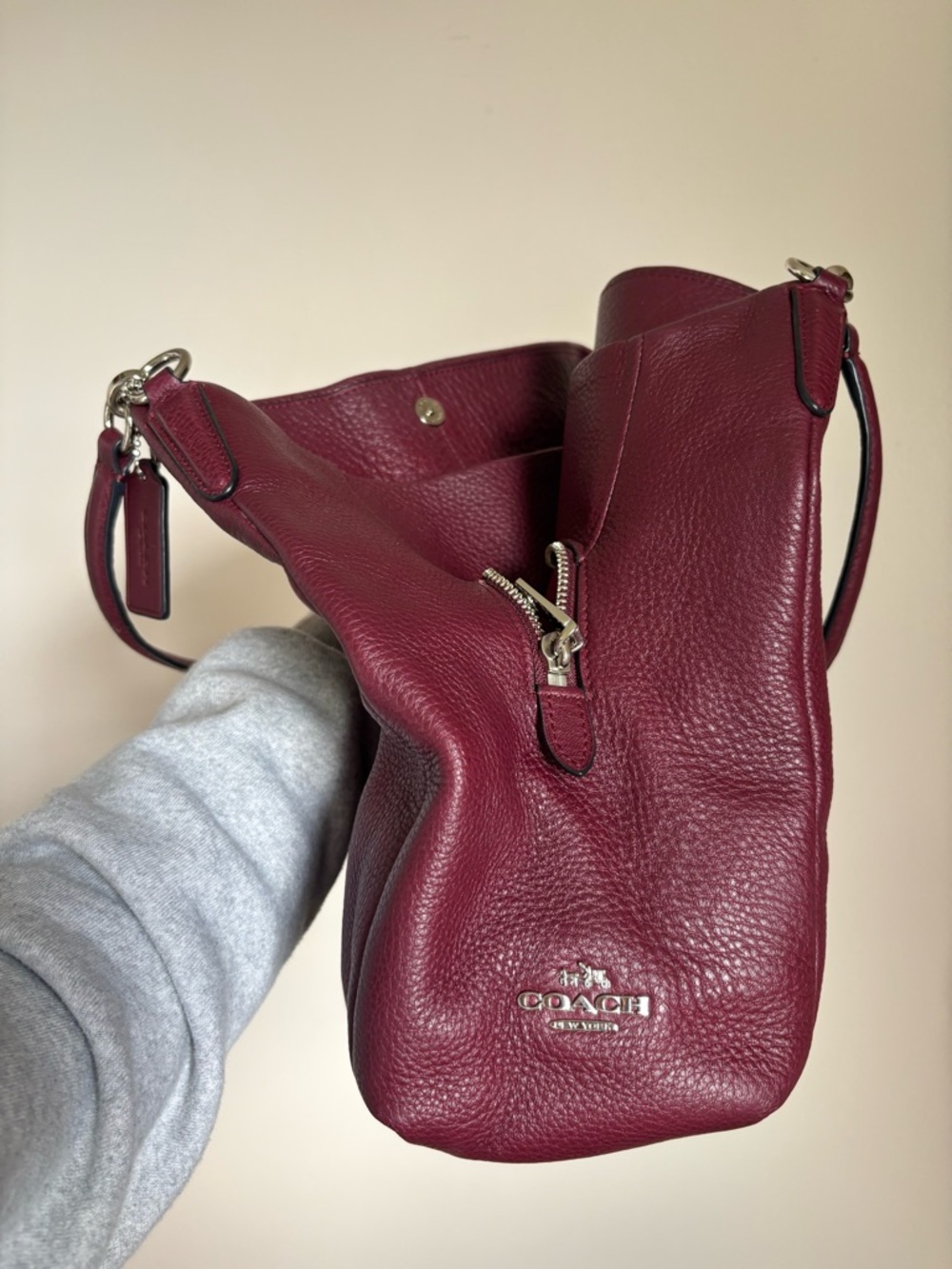 COACH Phoebe Pebbled Leather Shoulder Bag In Burgundy - Picture 9 of 9